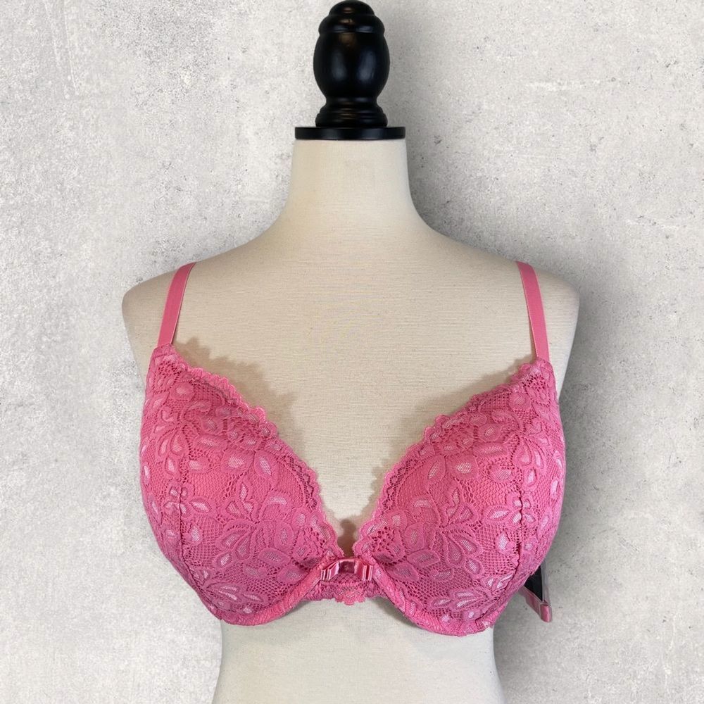 NWT Fredericks of Hollywood Pink Bra Convertible Push Up Halter Strap, 34DDD